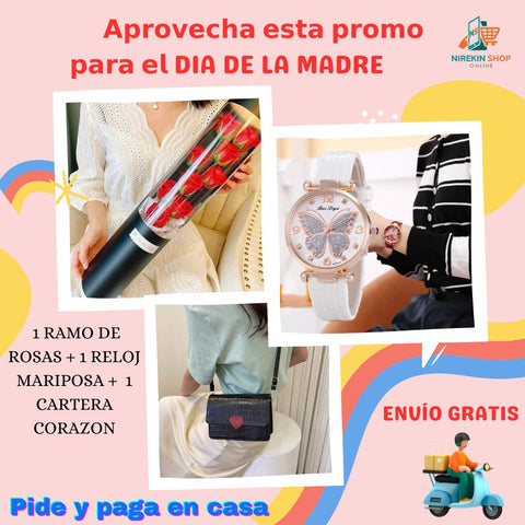 Image of Combo 2: 1 Ramo de Rosas + 1 Reloj Mariposa + Cartera Corazón ❤️