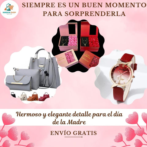 Image of Combo 3: Cartera 3 piezas + Cadena +aretes y rosas con petalos de jabon + Reloj