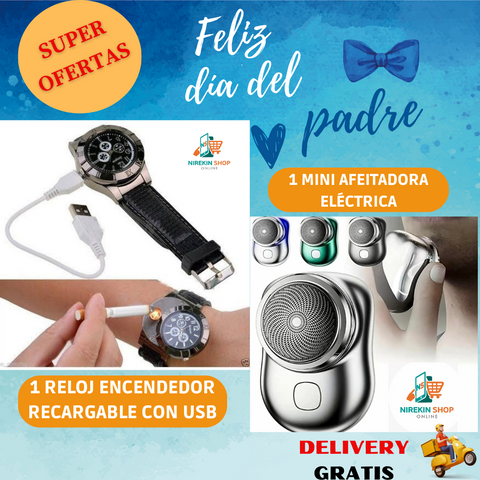 Image of PROMO DIA DEL PADRE: 1 Reloj Encendedor Premium Recargable con USB + 1 Mini Afeitador Eléctrico